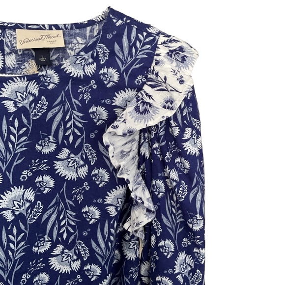 NWT Universal Thread Blue Floral 3/4 Puff Sleeve Peplum Boho Style Top Size L - Picture 5 of 14
